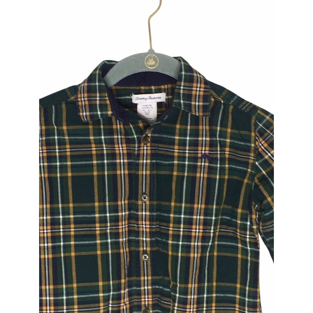Tommy Bahama Boys Dress Shirt Green Plaid Long Sleeve Button Up    Medium 7/8